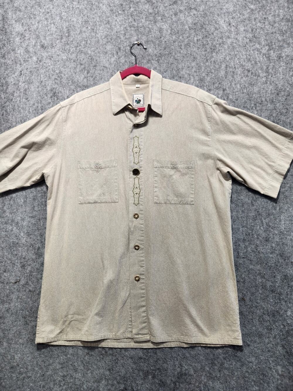 Vintage Alpenland Men's 41 Beige Linen Blend Embroidered Alpine Tyrolean...